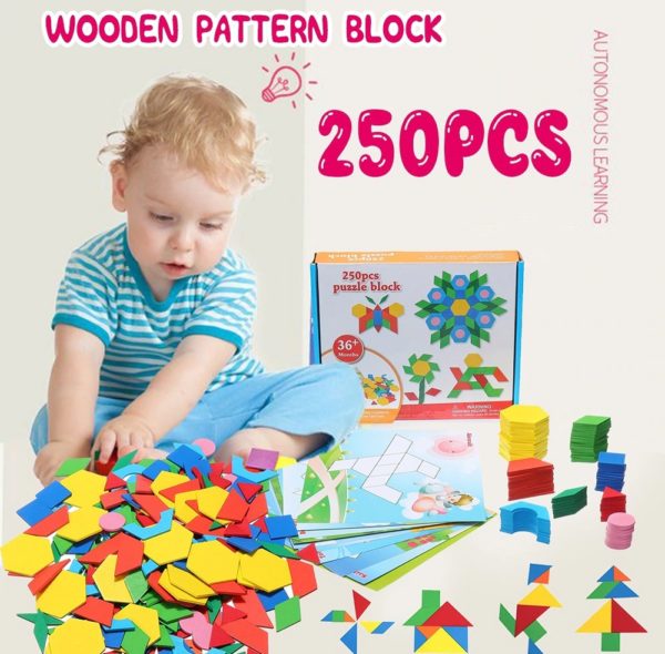 Wooden Pattern Puzzle Blocks - 250 Pieces