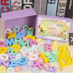 Wooden ABC Letters & Rings Lacing Activity