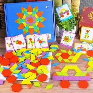 Wooden Colorful Pattern Blocks - 155 pieces
