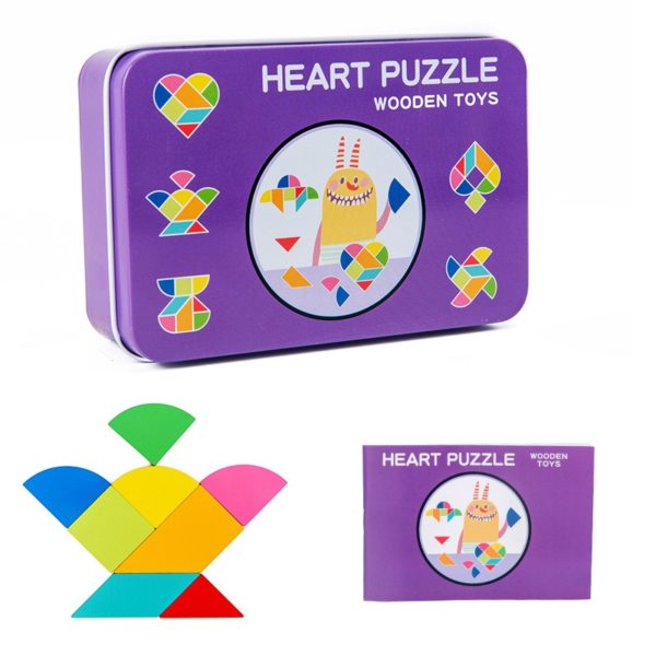 Wooden Heart Pattern Puzzle Blocks for Kids - 002