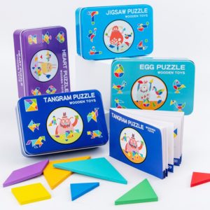 Pack of 4 Wooden Pattern Puzzle Blocks for Kids