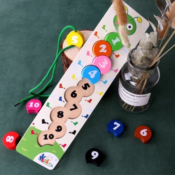 Colorful Wooden Caterpillar Numbers & Lacing Board - 458