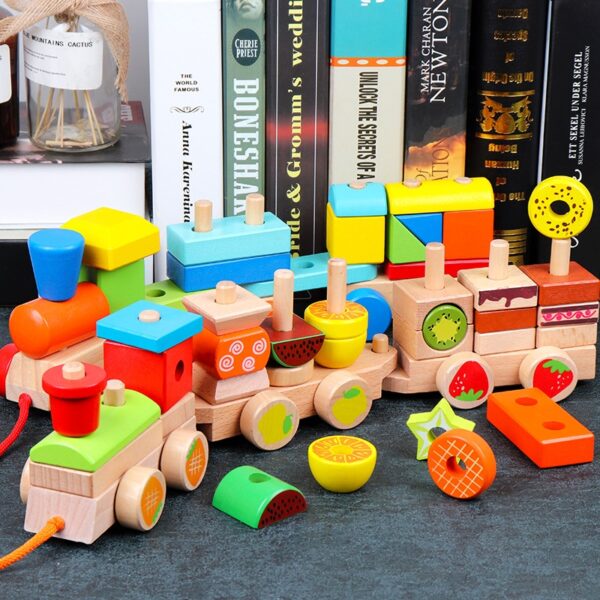 Stackable Wooden Fruit Train Blocks - 009