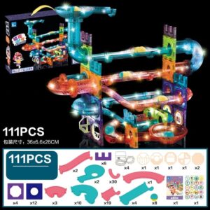 STEM Magnetic Tiles Construction Play with Glowing Light - 111pcs