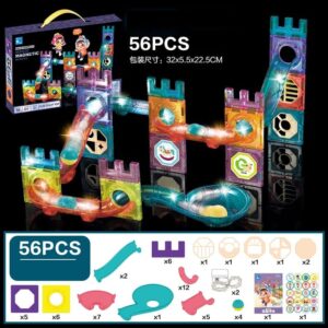STEM Magnetic Tiles Construction Play with Glowing Light - 56pcs