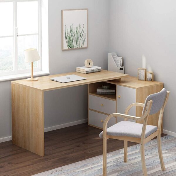 Modern Study Corner Desk with Bookshelf Storage - 515