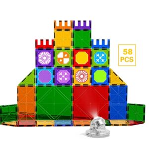 Magnetic Tiles Castle with Rotating Spotlight Blocks - 58 Pieces