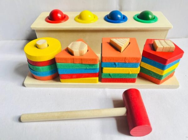 2 in 1 Wooden Geometrical Shapes and Hammer Set - 111
