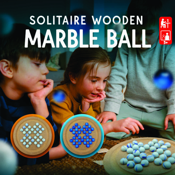 Solitaire Wooden Game with Marbles - 014