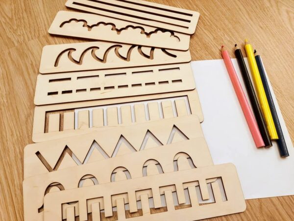 Wooden Montessori Pattern Stencil Set - 6 Scales