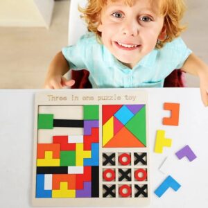 Wooden Brainteasers Tangram and Tic Tac Toe Puzzle Board - 287