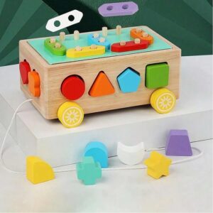 Wooden Colorful Geometric Shapes and Sorting Trolley - T8A