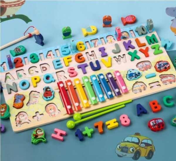 6in1 Wooden Alphanumeric Learning Xylophone Activity Board